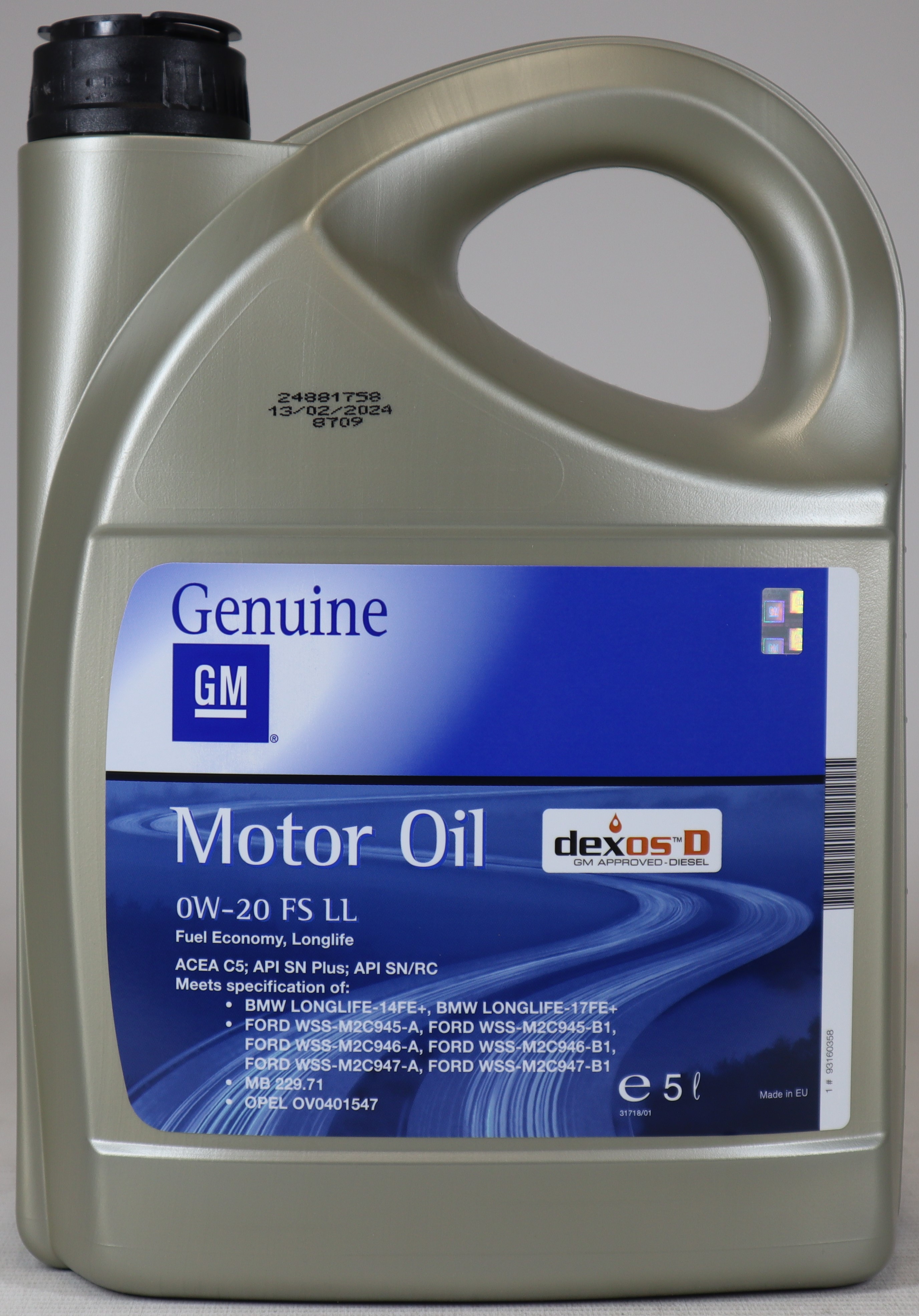 ORİJİNAL OPEL GM DEXOS D FS LL  0W20 5 LİTRE MOTOR YAĞI ( 93160358 )